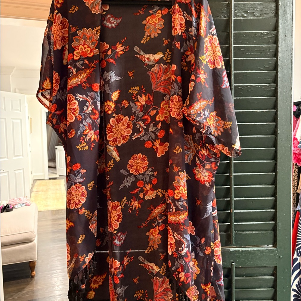 Sweet Rain Black Floral Duster
